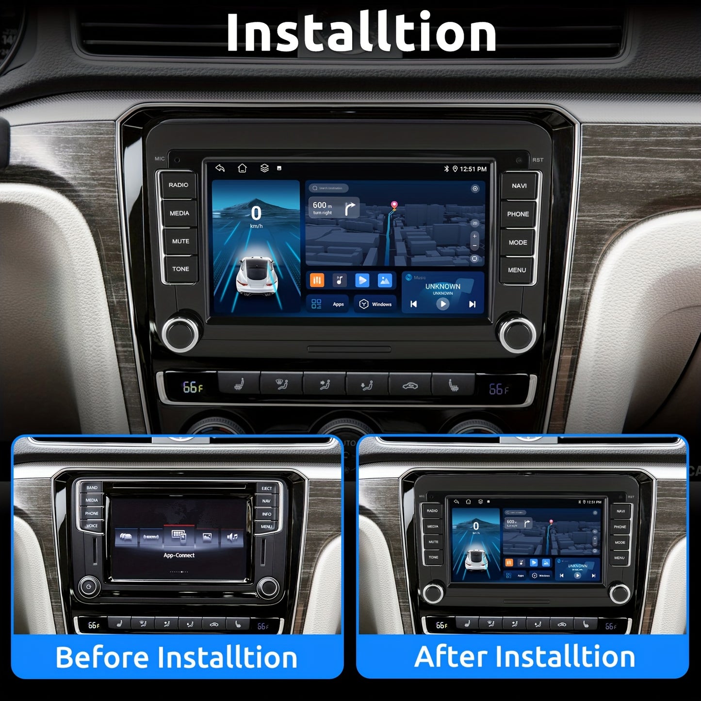 ESSGOO 4+64G Android 14 Car Stereo Compatible with VW Models Such As Caddy, Golf MK5, Golf 6, Polo, Passat, And Seat, Featuring RCD330 with Carplay And Android Auto, a 7-Inch 17.78Cm HD-IPS Touchscreen, WIFI, GPS Navigation,