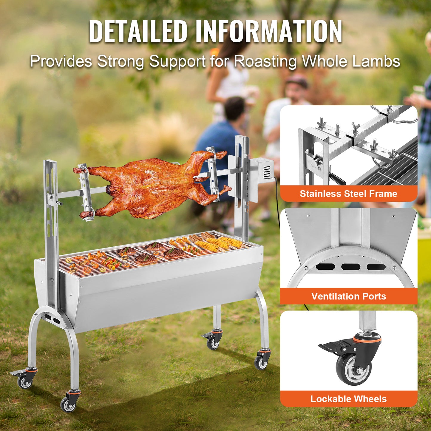 Draaispit – Rotisserie – Braadspit – BBQ Spit – BBQ Grill – RVS – 52W Motor – 90 kg Draagvermogen