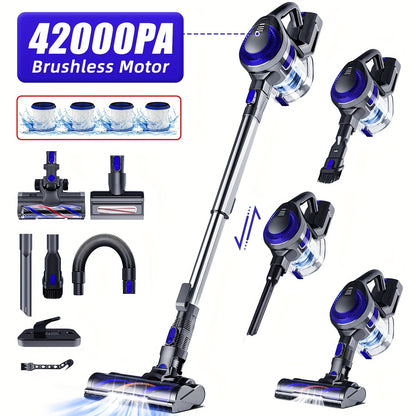 Cordless Vacuum Cleaner 42000pa- Versatile 8-in-1 Upright Vacuum Cleaner- Brushless Motor - 55 Minute Auto Run - Removable Battery.
