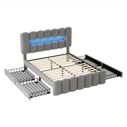 Bedframe – Bed – Slaapbank – Opbergbed – Slaapmeubel – 160x200 cm – 4 Lades & Ingebouwd Stereo Systeem – Volledig Gemonteerd & Ruimtebesparend Design