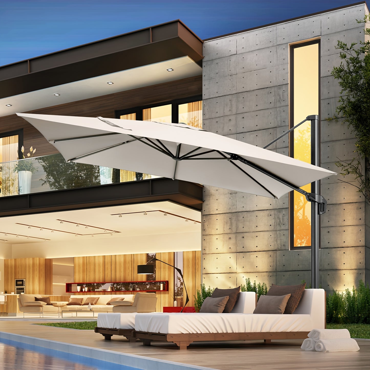 3x3m Adjustable Height Patio Tent Umbrella - Outdoor Canopy with Red & Black Mesh Panels, UV Protection & Wind-Resistant Design for Poolside, Garden, Commercial Use, Patio Umbrella, Garden Shade, Durable Fabric Umbrella