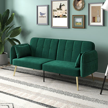 2-Zits Slaapbank – Tweepersoonsbed – Klikklak Bank – Sofa Bed – Slaapbank Donkergroen – Verstelbare Rugleuning – Velvet Bekleding