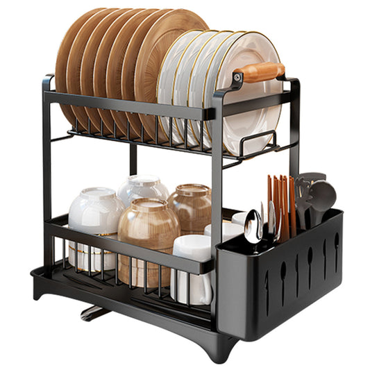 Afdruiprek – Droogrek – Serviesrek – Bestekrek – Keukenrek – 2-Laags RVS – Compact Zwart Design 36x26x37 cm