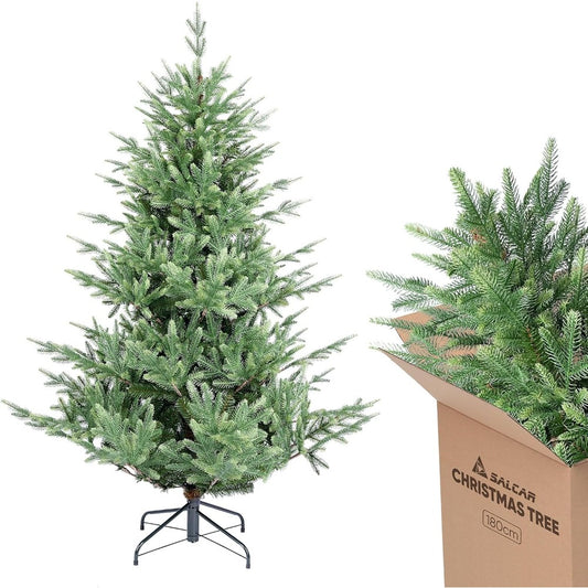 Kunstkerstboom – Nepboom – Kerstversiering – Dennenboom – Winterdecoratie – 150 cm Hoog – 90% PE Injection Moulded Realistisch Design – Inclusief Metalen Standvoet & Handschoenen