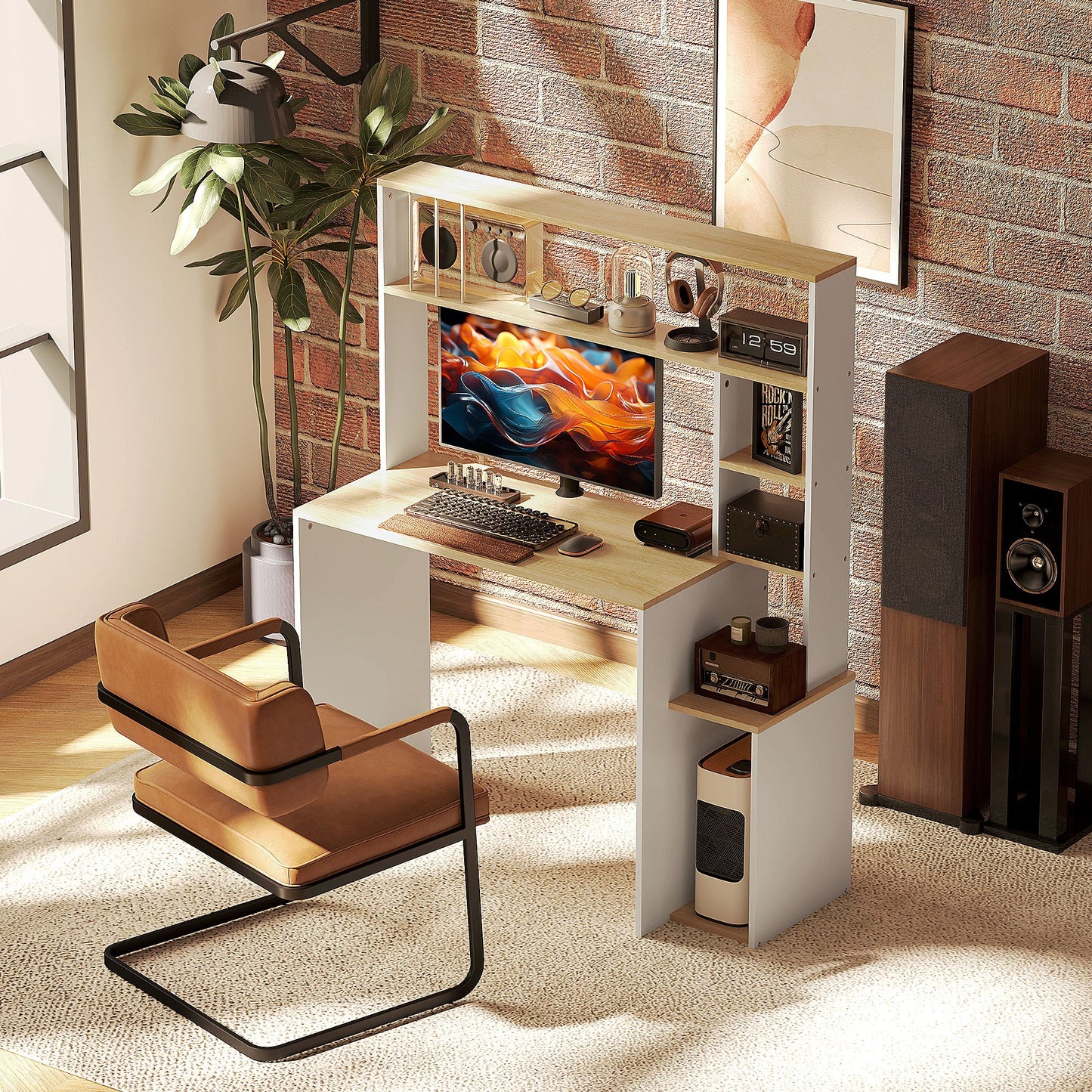 Bureau – Computertafel – Werkplekmeubel – Study Desk – Thuiswerkplek – Met Opbergruimte en CPU Houder – Grote Werkblad 113x45 cm – Eikenhoutkleur Melamine