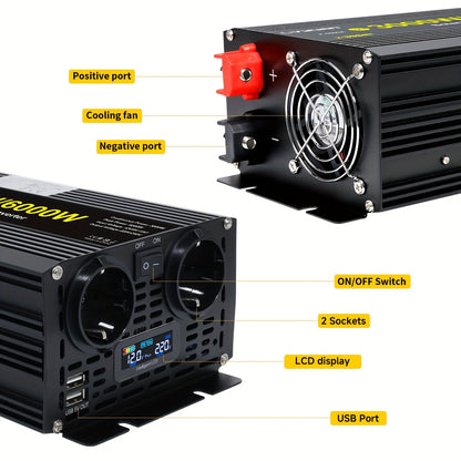 Omvormer – Spanningsomvormer – Converter – Stroomomzetter – Inverter – 3000W Continu Vermogen – LCD-Display & Metalen Behuizing