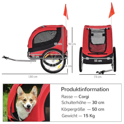 Hondenfietskar – Fietsaanhanger Hond – Hondenbuggy – Huisdier Carrier – Fietskar Voor Honden – Waterdichte Kap – Veiligheidsharnas – Inklapbaar – Lichtgewicht – Geschikt Voor Kleine Tot Middelgrote Honden – Versterkte Constructie – Rood/Zwart