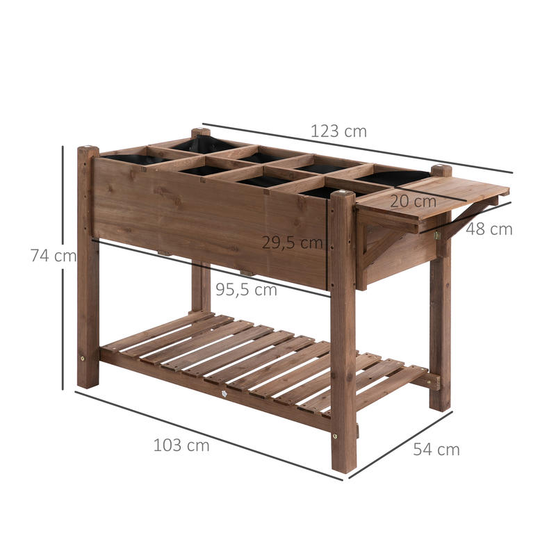 Foldable Solid Wood Raised Bed with 8 Divided Compartments - Heavy-Duty Modern Planter Box, Herb Bed & Flower Pot, Space-Saving Elevated Design for Balcony,, Small Gardens (123x54x80cm) - Sturdy Outdoor Plant Box