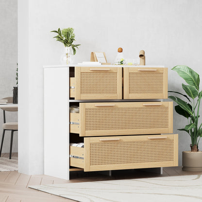 Rotan kast – Ladekast – Dressoir – Opbergkast – Commode – Hoogrendement – 4 Lades – Hout en Rotan – 80x80x38 cm