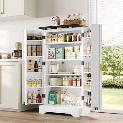 Keukenkast – Hoge Kast – Opbergkast – Voorraadkast – Keukenmeubel – Wit – Met Verstelbare Planken – MDF & Spaanplaat – 120x60,5x40 cm – Gouden Handgrepen