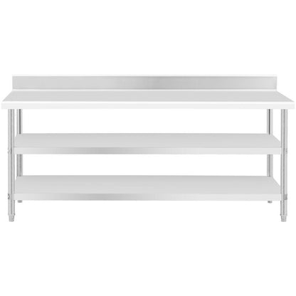 Werktafel RVS – Roestvrijstalen Werkbank – Werktafel Met Opstaande Rand – Opbergtafel – Werktafel Met Planken – 200x70 cm – Robuust RVS Met 2 Opbergniveaus
