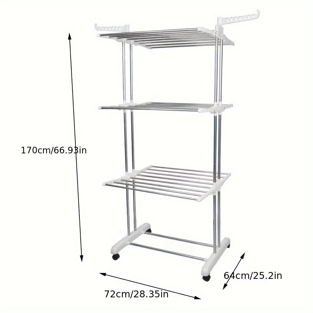 Wasrek – Droogrek – Wasknijperrek – Wastoren – Kledingdroger – Inklapbaar – In Hoogte Verstelbaar – Roestvrij Staal Met Wieltjes – 4 Niveaus 72x64x170 cm