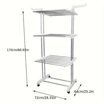 Wasrek – Droogrek – Wasknijperrek – Wastoren – Kledingdroger – Inklapbaar – In Hoogte Verstelbaar – Roestvrij Staal Met Wieltjes – 4 Niveaus 72x64x170 cm