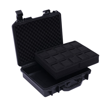 Horlogekoffer – Horlogebox – Horlogedoos – Opbergdoos – Watch Case – 15 Vakjes – Sluiting Met Gesp – Waterbestendig Kunststof – Zwart – Stoot- En Krasbestendig – Handgreep