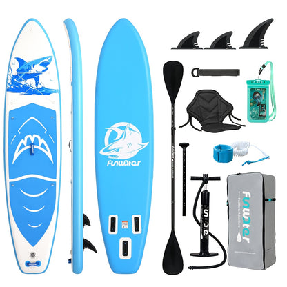 Opblaasbaar SUP Board – Paddleboard – Stand Up Paddleboard – Inflatable Board – SUP Surfboard – 350x84x15 cm – Hoogwaardig PVC – Blauw-Wit Haai Design