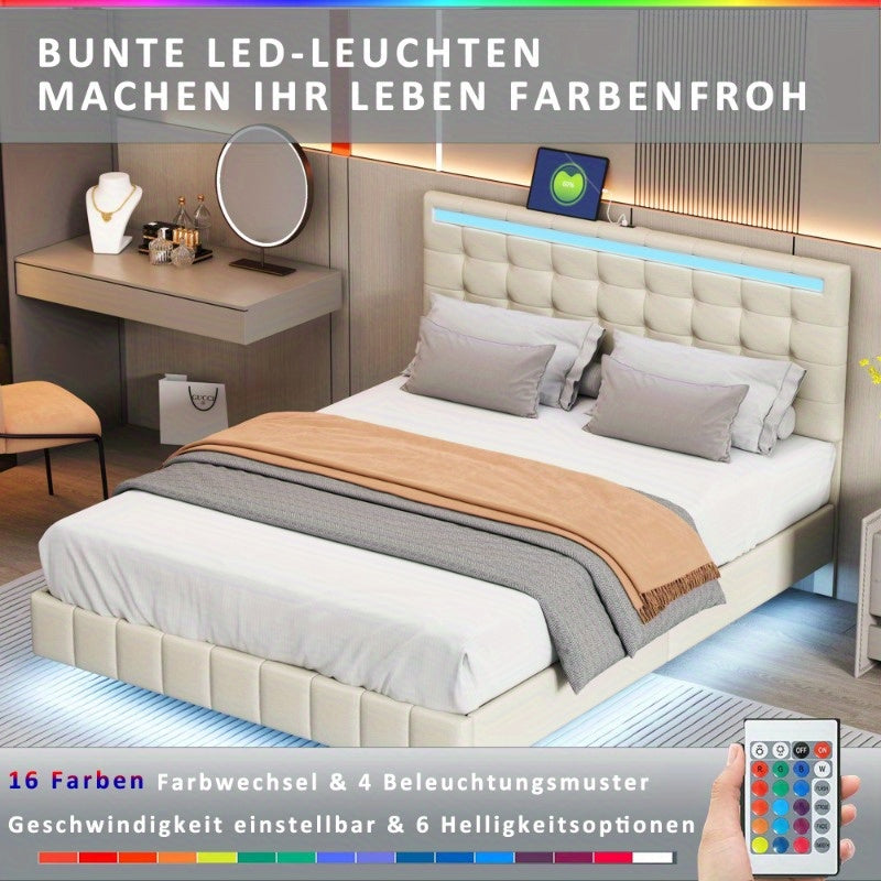 Gestoffeerd Tweepersoonsbed – Luxe Bedframe – Modern Slaapbed – Logeerbed – Linnen Bed – 140x200 cm – Huidvriendelijk Zacht Materiaal – Stevig Metalen Frame
