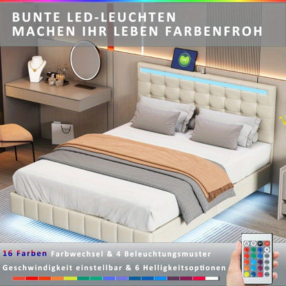 Gestoffeerd Tweepersoonsbed – Luxe Bedframe – Modern Slaapbed – Logeerbed – Linnen Bed – 140x200 cm – Huidvriendelijk Zacht Materiaal – Stevig Metalen Frame