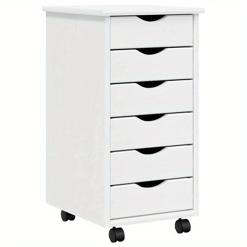 Rollende Ladenkast – Opberkkast – Mobiele Ladenunit – Bureaukast – Opbergmeubel – Massief Grenen – 5 Lades – Wit MOSS Afwerking – 68,6 cm Hoog – Ruimtebesparend – Eenvoudige Montage