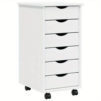 Rollende Ladenkast – Opberkkast – Mobiele Ladenunit – Bureaukast – Opbergmeubel – Massief Grenen – 5 Lades – Wit MOSS Afwerking – 68,6 cm Hoog – Ruimtebesparend – Eenvoudige Montage