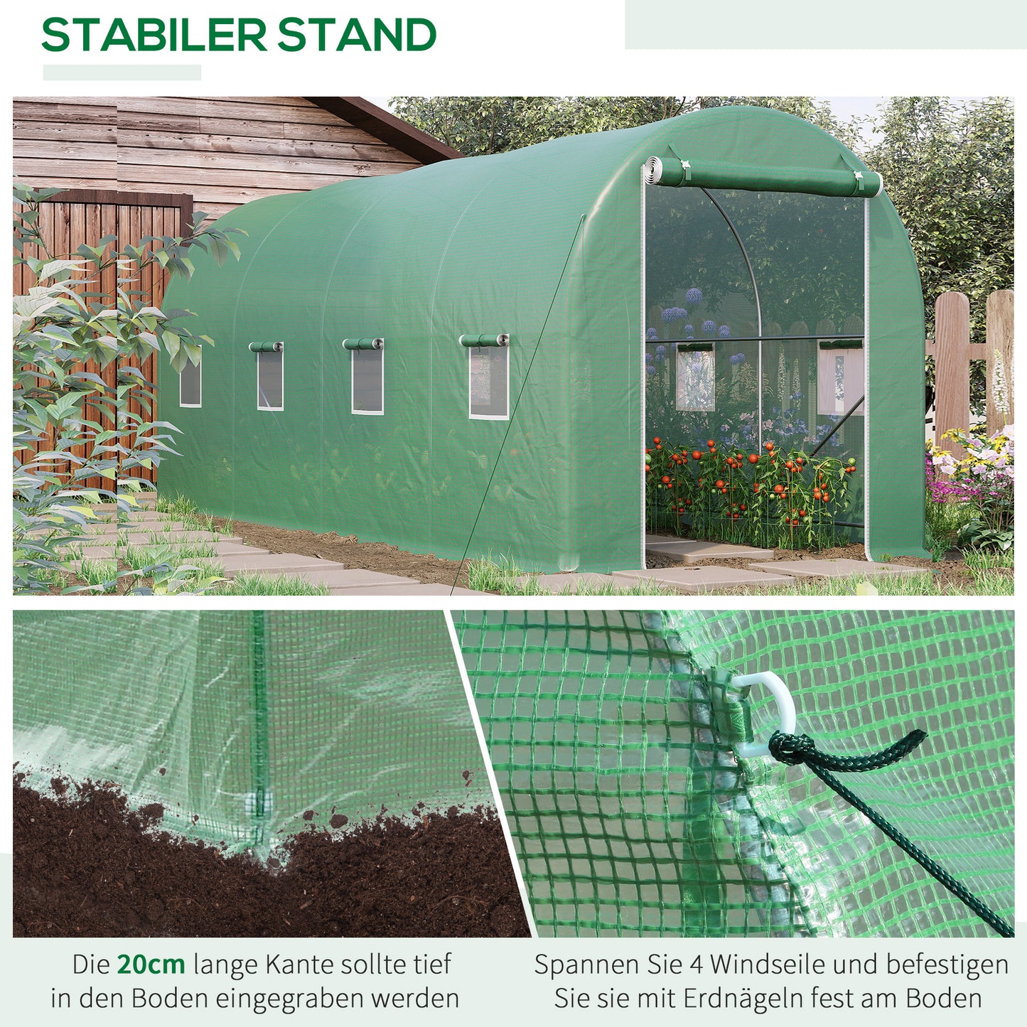 Kweekkas – Groentekas – Tuinkas – Tunnelkas – Kweekfoliekas – 395x195x190 cm – Waterafstotende PE-Folie – Verstelbare Ventilatie met Ritsen