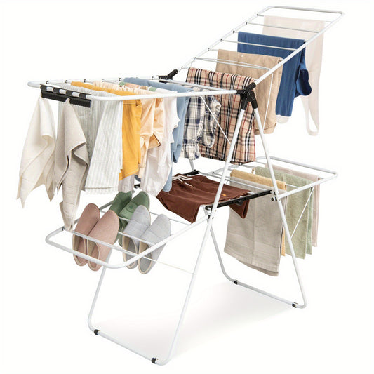 Droogrek – Wasrek – Wasstandaard – Wasdrogers – Waslijnrek – Inklapbaar – Verstelbare Vleugels – Stalen Frame – 2-laags & Stevig – Voor Binnen en Buiten Gebruik