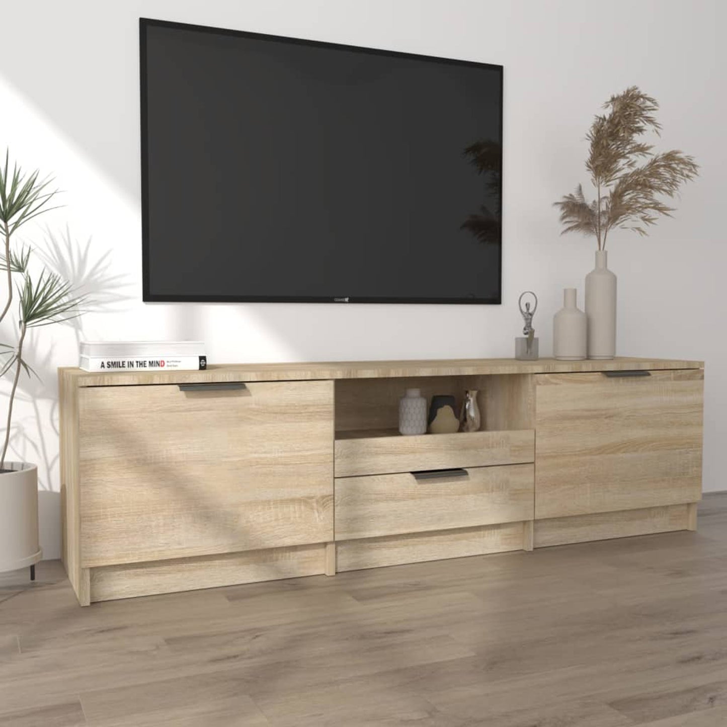 Tv Meubel – Tv Kast – Tv Meubelkast – Televisiemeubel – Mediameubel – Sonoma Eiken – 140x35x40 cm – Hoogwaardig MDF