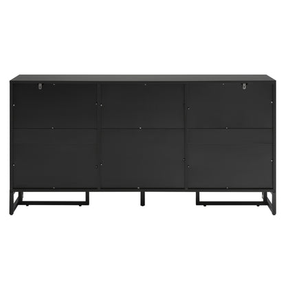 Modern Black Sideboard Cabinet with Herringbone Pattern - Heavy-Duty Metal Construction, 2 Doors & 3 Drawers, Freestanding Storage Organizer for Living Room, Kitchen, Dining Room - Contemporary Home Decor Furniture, Kitchen S