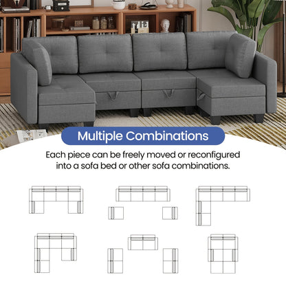 Modulaire U-vormige Bank – Hoekbank – L-vormige Bank – Slaapbank – Loungeset – Vijfzitplaats – Met Opbergruimte Onder Zittingen – Met Comfortabele Memory Foam Vulling