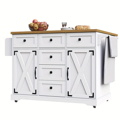 Multifunctional Kitchen Island with Mobile Storage Cabinet & Buffet - & Classic Design, Freestanding Floor Cabinet with Spacious Countertop, Ample Storage Space, No Electrical Required for Dining Room & Living Room, Durable M