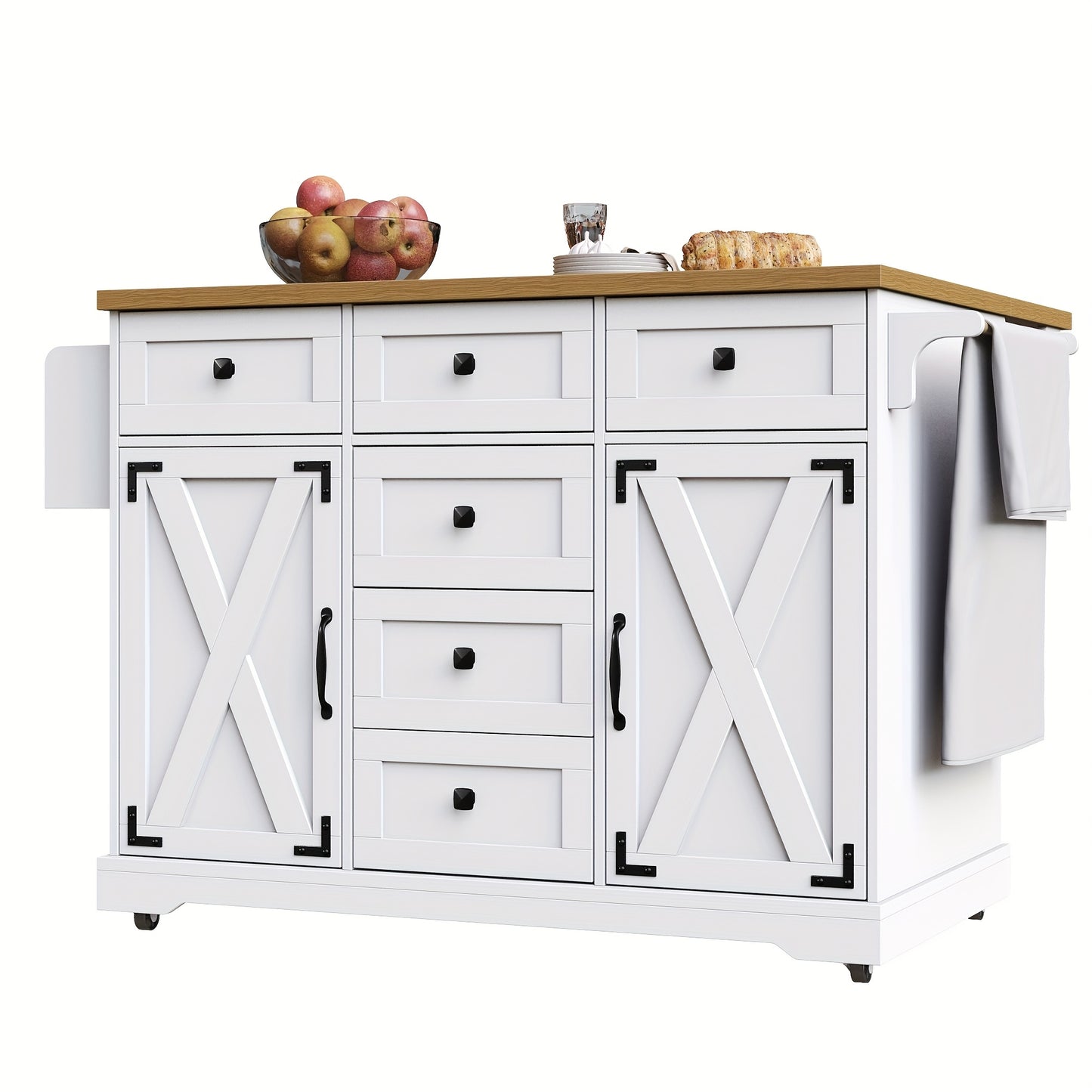 Multifunctional Kitchen Island with Mobile Storage Cabinet & Buffet - & Classic Design, Freestanding Floor Cabinet with Spacious Countertop, Ample Storage Space, No Electrical Required for Dining Room & Living Room, Durable M