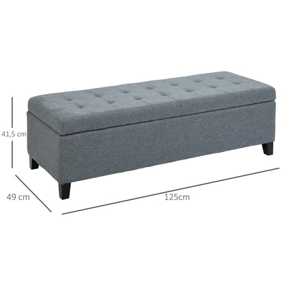 Halbankje – Opbergbank – Opbergbankje – Schoenenbank – Zitbank – Grijs Linenlook – Softclose Deksel – 125x49x41 cm