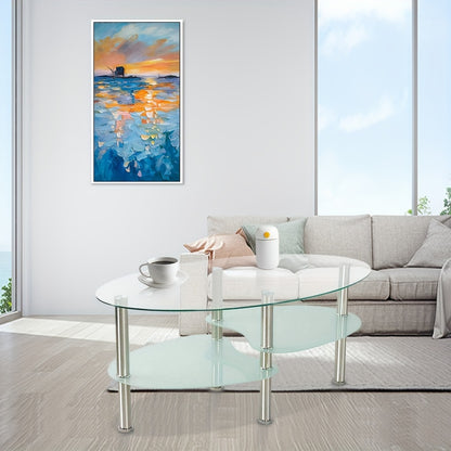 Salontafel – Koffietafel – Bijzettafel – Woonkamertafel – Tafel – Modern – Gehard Glas – Ovaal – Met Metalen Poten – 2 Opbergniveaus – 90x50x43 cm
