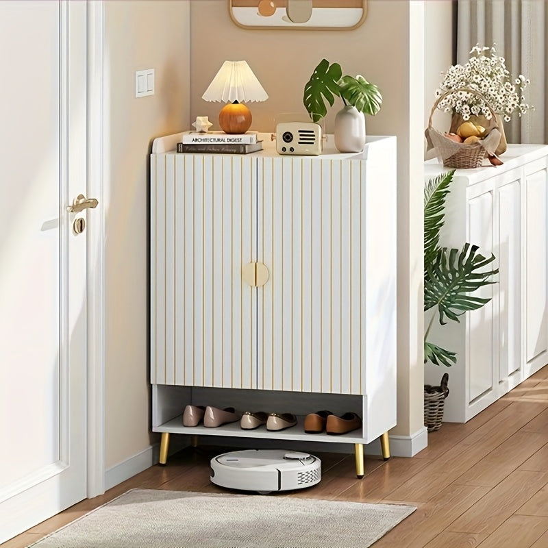 Schoenenkast – Schoenkast – Schoenenrek – Schoenenopberger – Schoenenkast Hal – Wit Bamboe – Dubbele Deuren – 3-Lagen – 20kg Draagkracht – Vrijstaand – Ruimtebesparend – 75x35x110 cm