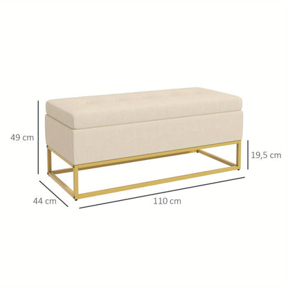 Opbergbank – Opbergmeubel – Zitbank – Halbank – Fluwelen Bank Beige – Met Opbergruimte – Goudkleurige Stalen Poten – 110x44x49 cm