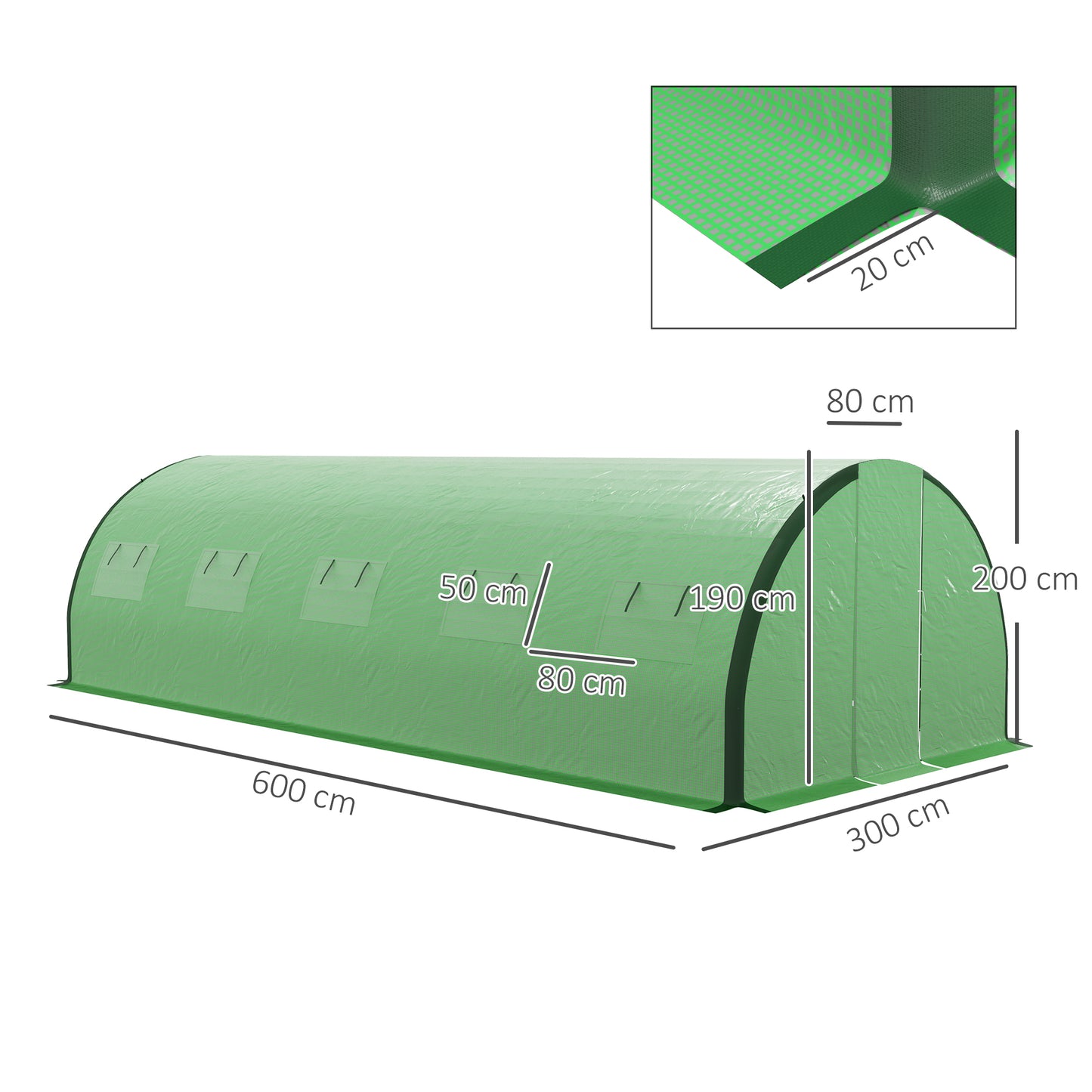 kassen tunnel – serre – kas – tuinserre – groentetent – groen – gegalvaniseerd ijzer frame – 18 m² met ventilatieramen en draaideuren
