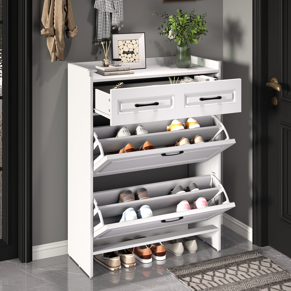 Schoenenkast – Schoenenrek – Schoenenopberger – Schoenenbank – Halmeubel – Rieten Deuren – 3-laags Opbergruimte – Zwart – Ruimtebesparend – Stevige Poten – Geen Montage