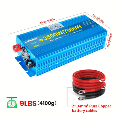 Sinusomvormer – Spanningsomvormer – Stroomomvormer – Omvormer 12V naar 220V – 3500W Continu – Pure Sinusgolf – 2 AC Stopcontacten – Dual USB Poorten – Aluminium Behuizing – LCD Display