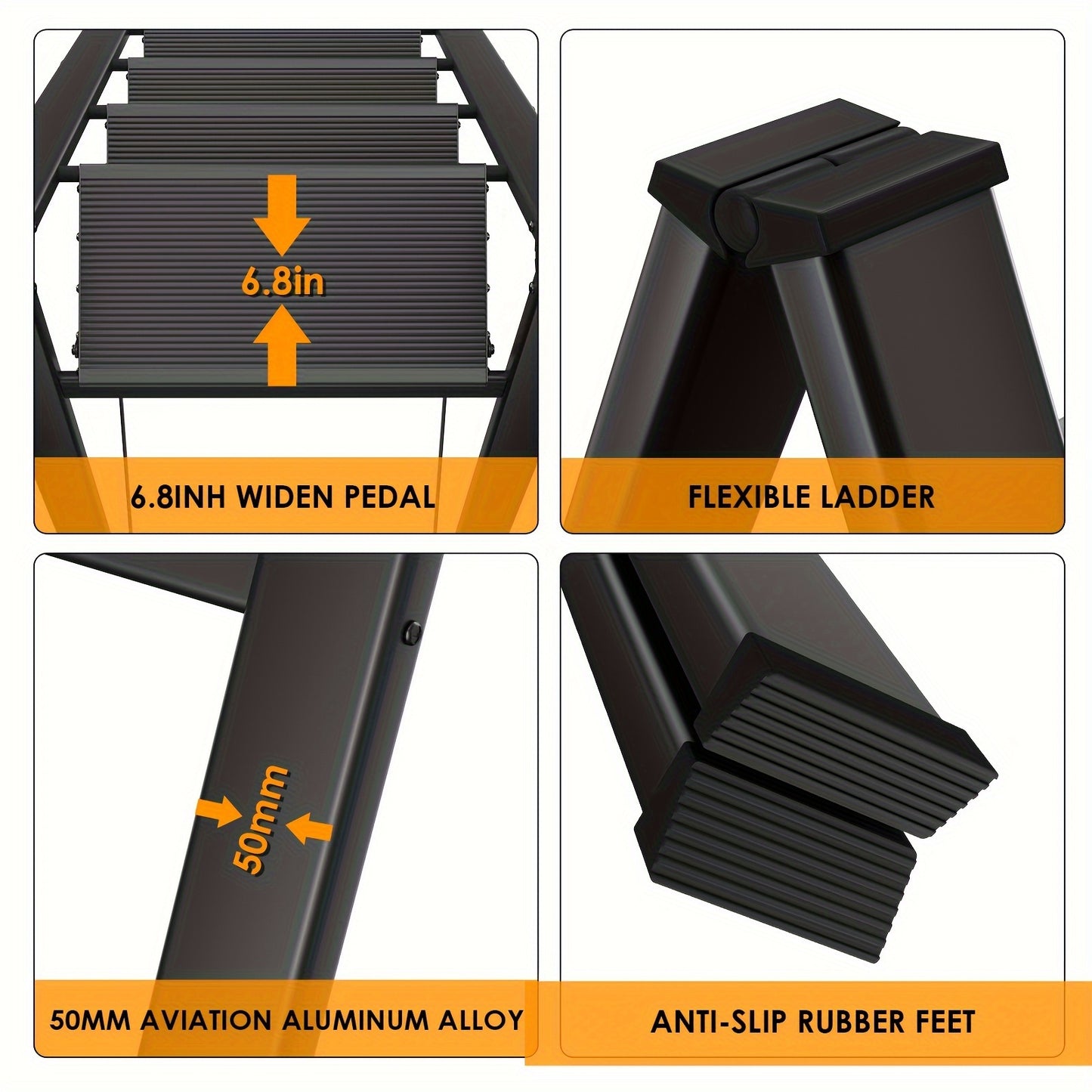 4-Traps Ladder – Inklapbare Ladder – Opstapje – Steiger – Trapstoel – Aluminium – Zwart – Antislip Treden – Max. Draagkracht 150 kg