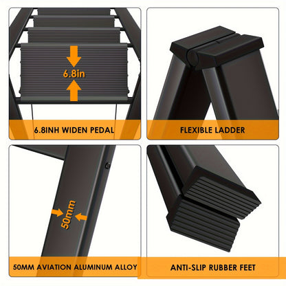 4-Traps Ladder – Inklapbare Ladder – Opstapje – Steiger – Trapstoel – Aluminium – Zwart – Antislip Treden – Max. Draagkracht 150 kg