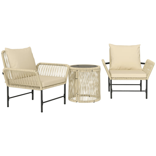 Polyrattan Tuinset – Balkonmeubel – Buitenmeubelen – Tuinstoelen – Tafelset – Khaki Kleur – Weerbestendig Materiaal – Inclusief Zitkussens