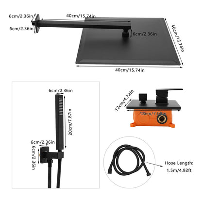Inbouwdoucheset – Doucheset – Regendouche – Handdouche – Douchearmatuur – Zwart – 40x40 cm Regenkop – Roestvrijstalen Slang 1,5m