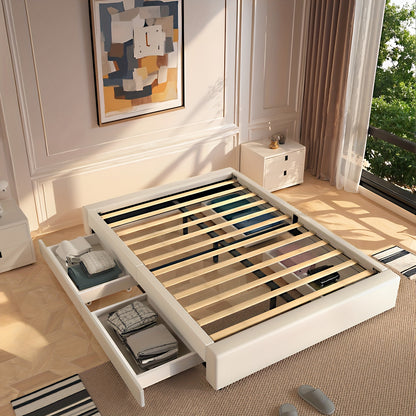 Bedframe met Opbergruimte – Tweepersoonsbed – Gestoffeerd Bed – Opbergbed – Platformbed – 140x200 cm – Stevig Metaal en MDF – 4 Ruime Lades - Wit