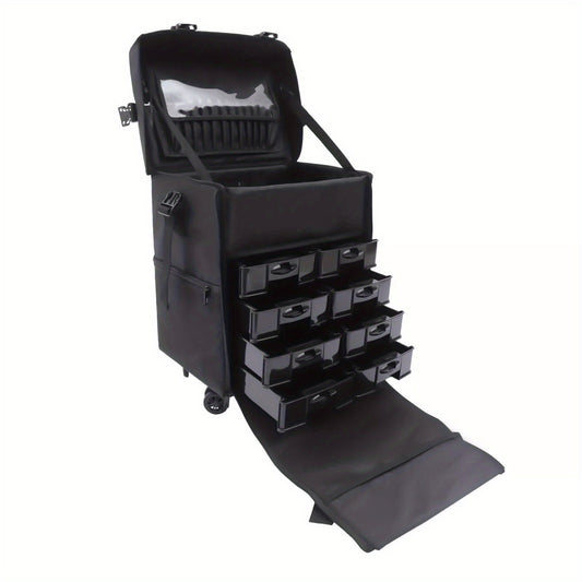 Professionele Make-Up Koffer – Tattoo Koffer – Nageltools Organizer – Hobby Opbergkoffer – Creatieve Toolbox – Waterafstotend PVC – Verstelbare Schouderriem & Wieltjes – Zwart