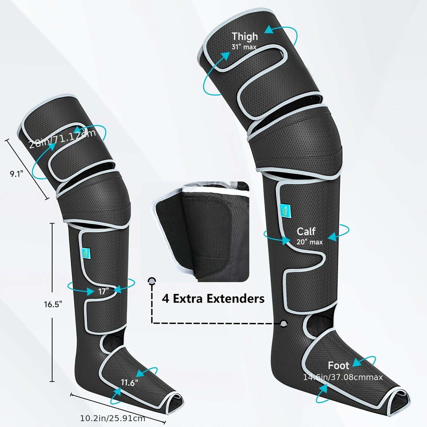 Volledige Beenmassager – Beenmassage – Knie Massager – Kuit Massager – Compressie Massager – Met Verwarmingsfunctie – Instelbare Intensiteit – Zachte Comfortabele Stoffen – Flexibel Design