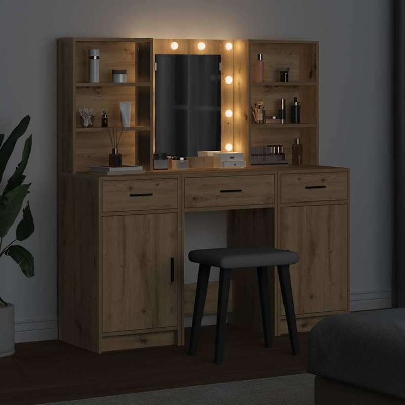 Kaptafelset – Kaptafel – Make-uptafel – Dressing Table – Toilettafel – Eikenkleur – Compact 50x41x135 cm – Duurzaam Plaatmateriaal