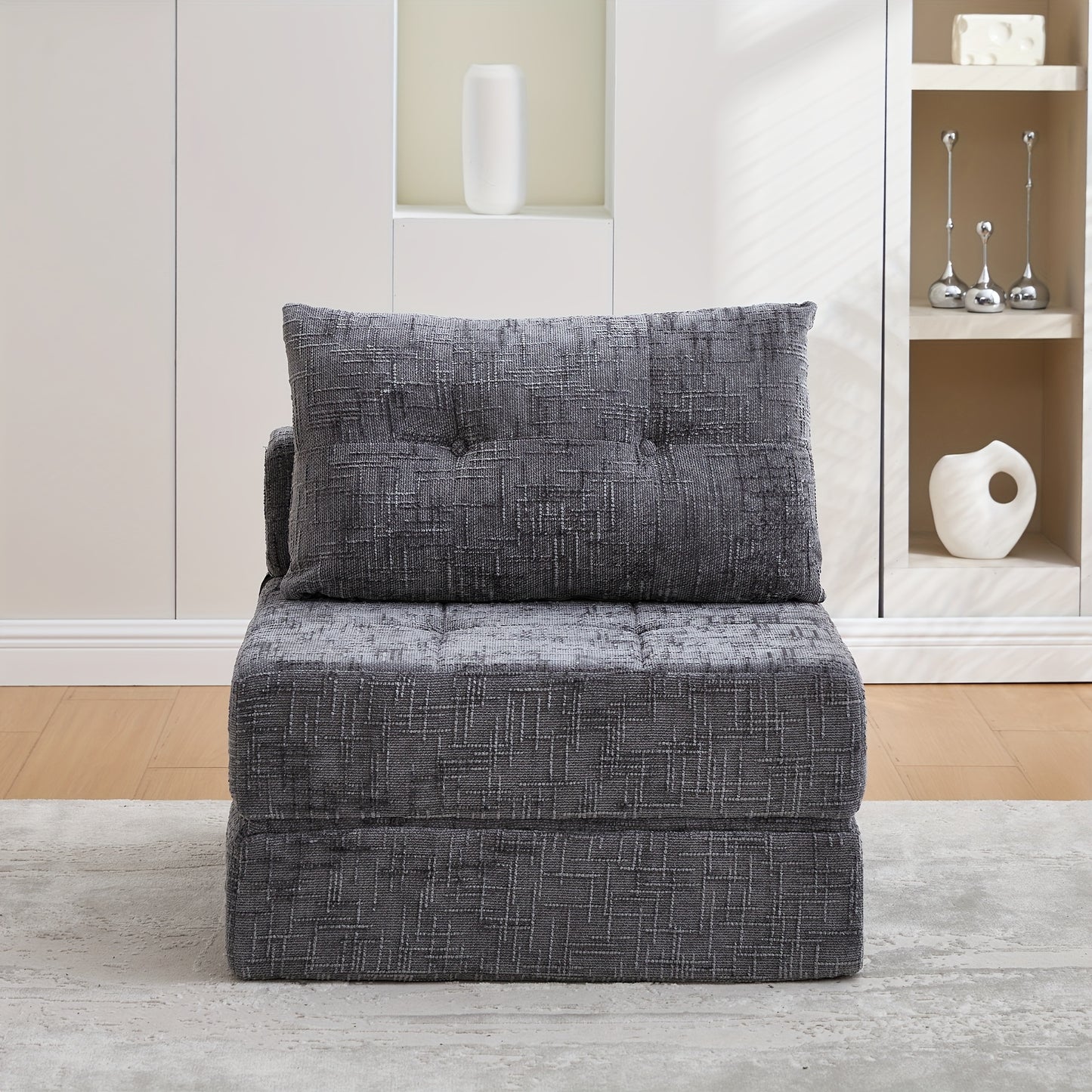 Slaapbank – Bedbank – Sofa – Logeerbed – Bedbankje – Ruimtebesparend Design – Duurzame Chenille Stoffering – Inclusief Matras en Kussens – Gemakkelijk Montage – Grijs