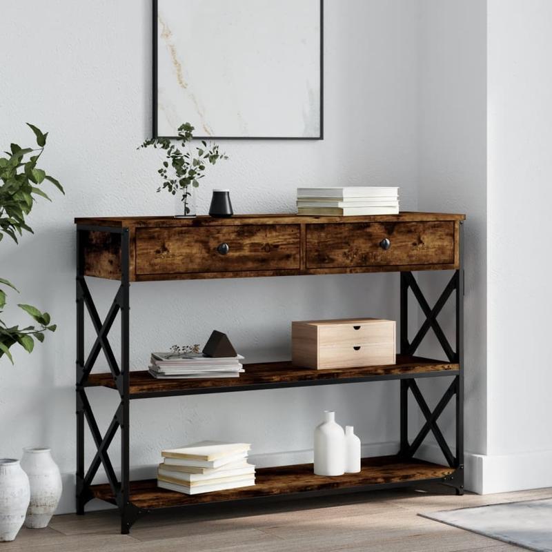 Console Table – Sidetable – Haltafel – Wandtafel – Bijzettafel – Bruin – Gemaakt Van Duurzaam Eikenhout – Compact Formaat 100x28x75 Cm