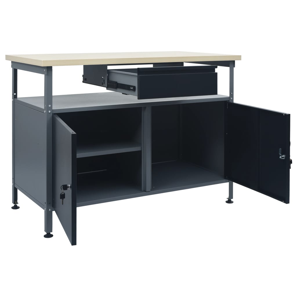 Werkbank – Werktafel – Klusbank – Werkbank Met Opbergruimte – Zwarte Werkbank – Stevig Houten Werkblad 120x60 cm – Draagvermogen 300 kg
