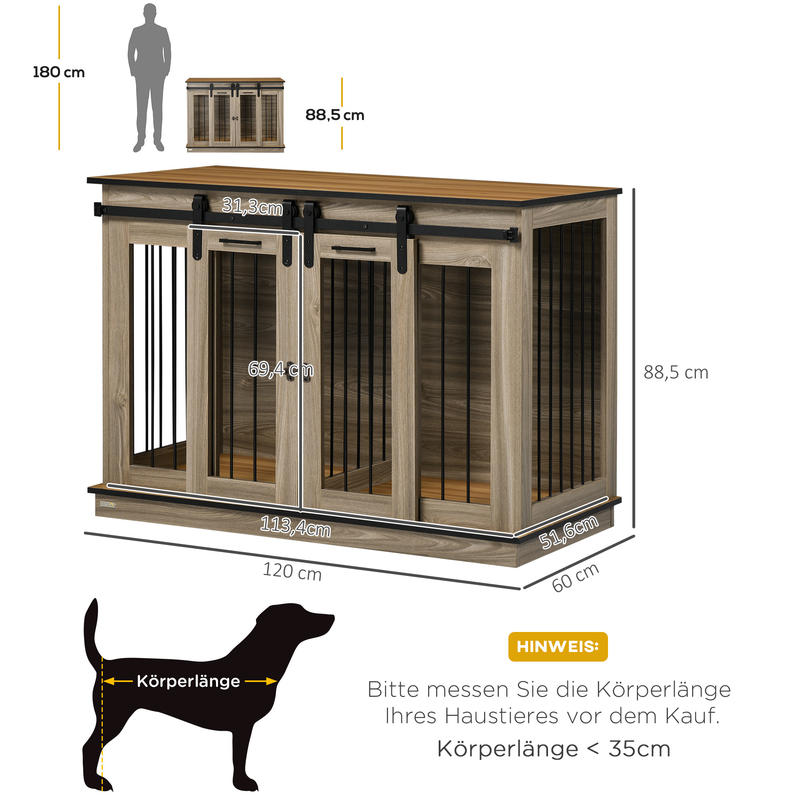 Heavy-Duty Lockable Double Door Dog Crate & Cage with Upper & Lower Access - Spacious Multi-Door Kennel for Large Dogs, Puppies, Cats, Small Pets - Rustic Brown Wood-Like (Locks Included) - Durable Pet Enclosure