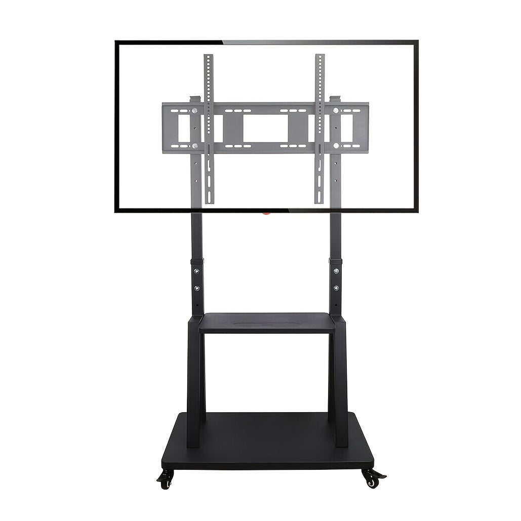 Mobiele TV-standaard – Verrijdbare TV-wagen – Verstelbare TV-houder – Mobiele TV-kar – TV-trolley Zwart – Verstelbare hoogte tot 175 cm – Stevige metalen constructie tot 80 kg